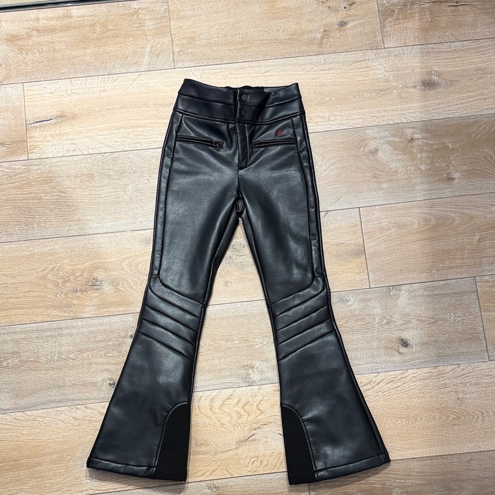 Perfect Moment Black Faux Leather Flared Pants with Quilted Knees